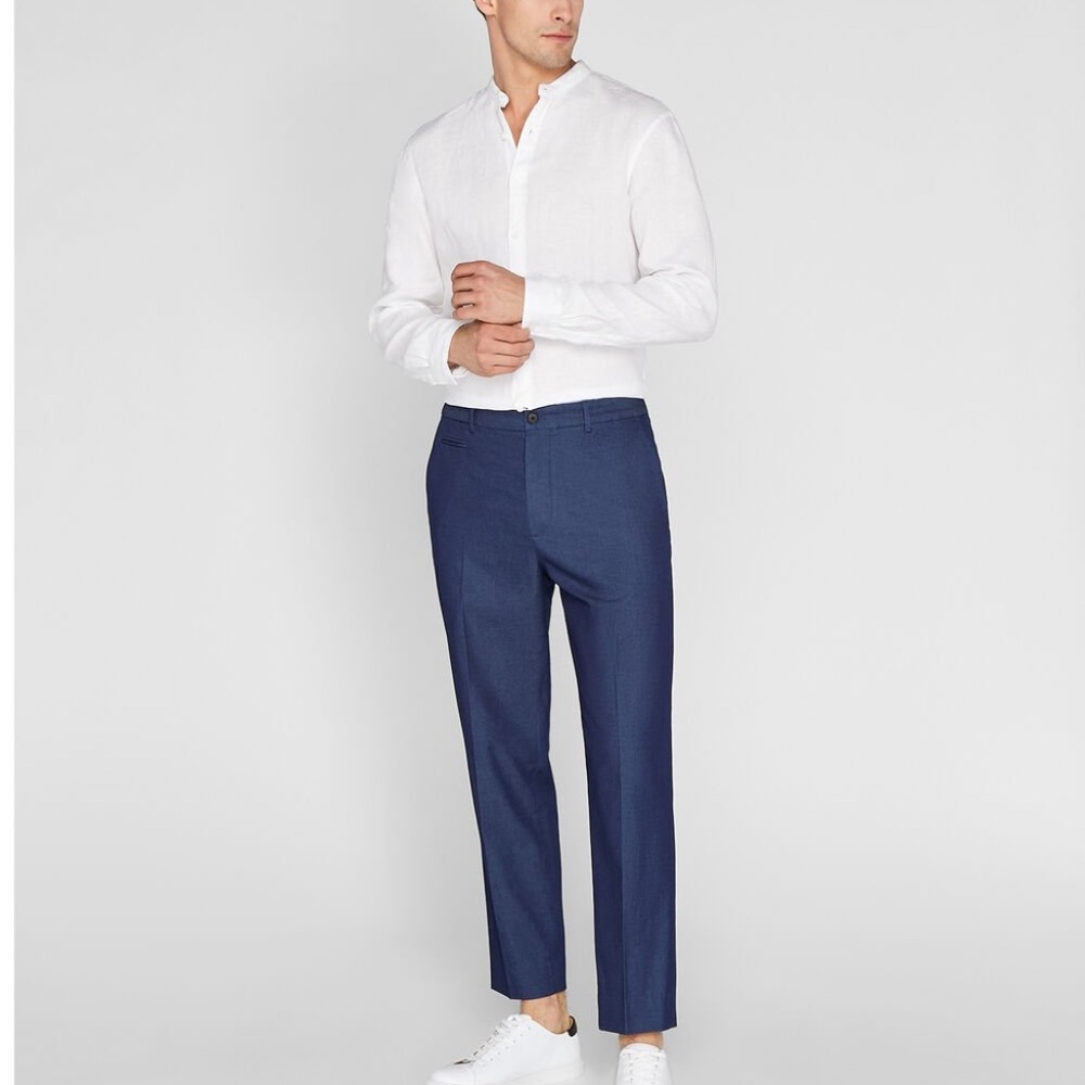 Indigo Chambray Tapered Dress Trousers - Brand New - NEVER WORN - Indigo - Picture 4 of 5